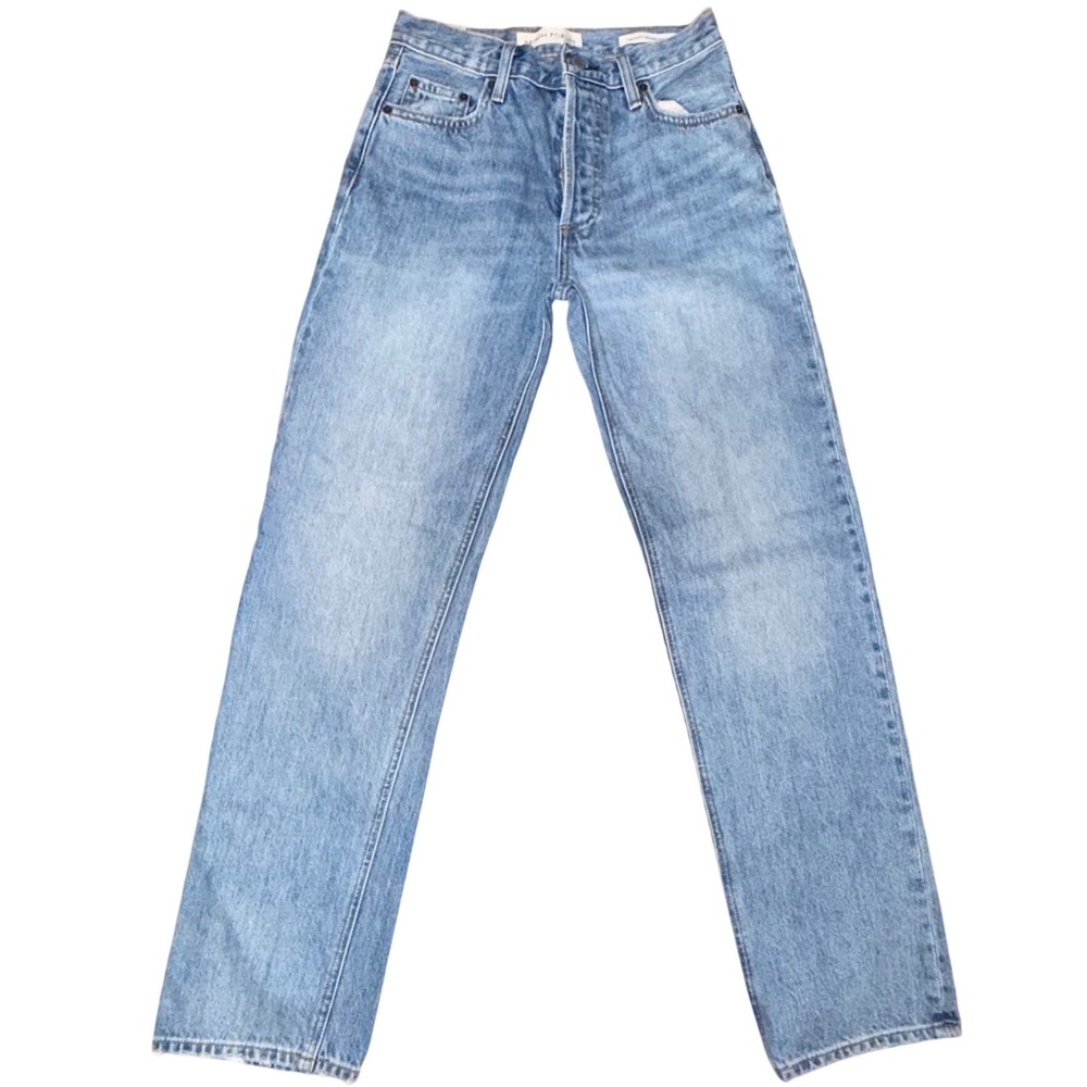 Denim Forum The Patti Mid Rise Straight Jeans 24 Blue Long Button Fly Aritzia